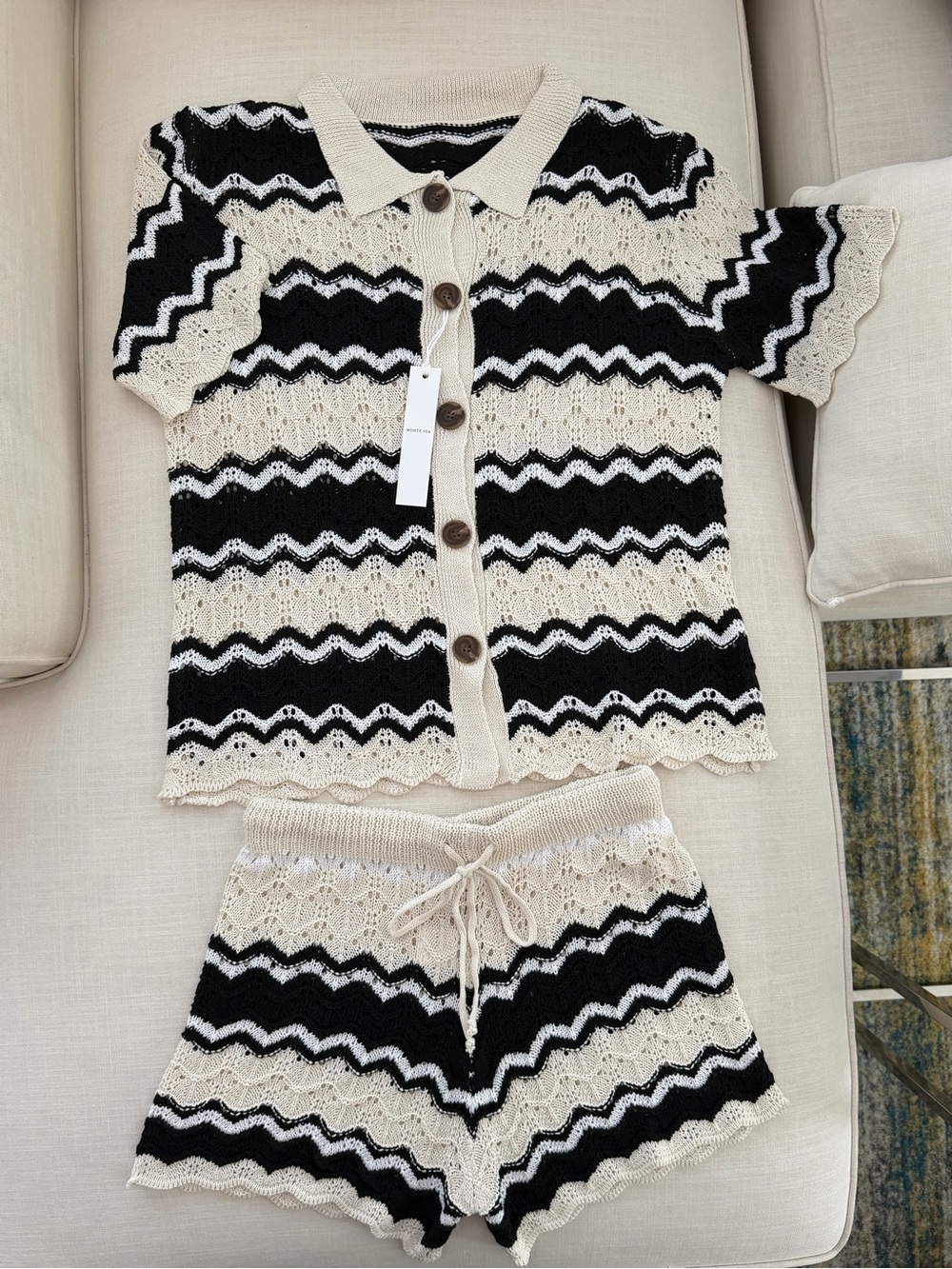 MONTE VEA cotton Knit Shirt & Shorts Set | Resort Wear | S/M
